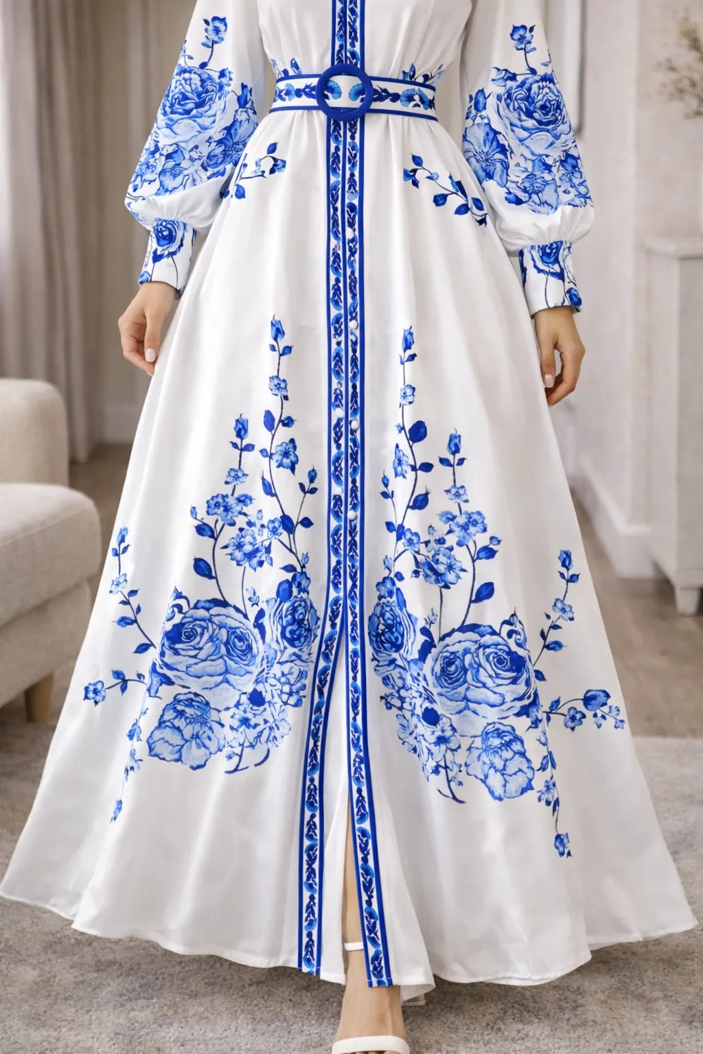Vestido camisero largo con estampado floral para mujer-Maxi Dress-Casaluzia