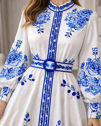 Vestido camisero largo con estampado floral para mujer-Maxi Dress-Casaluzia