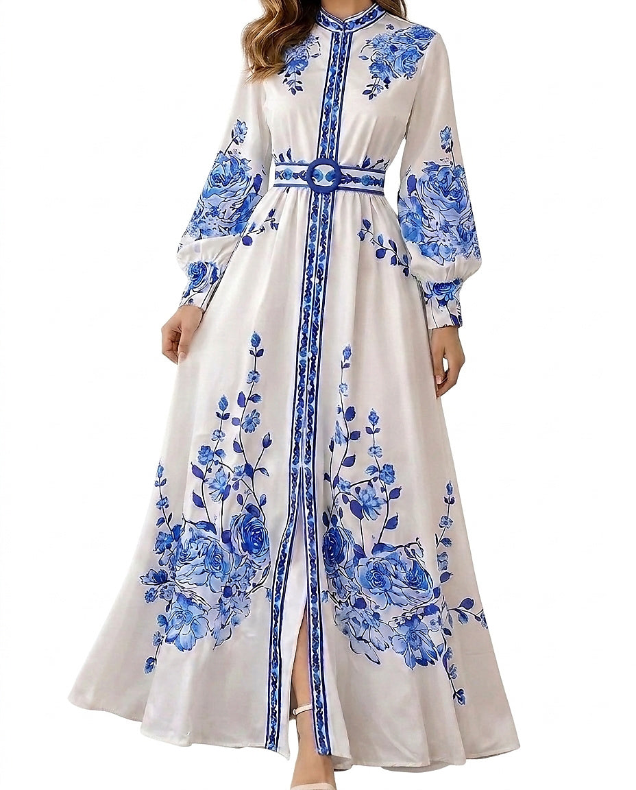 Vestido camisero largo con estampado floral para mujer-Maxi Dress-Casaluzia