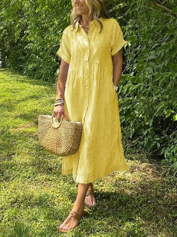 Vestido Camisero Midi a Rayas para Mujer-Midi Dress-Casaluzia