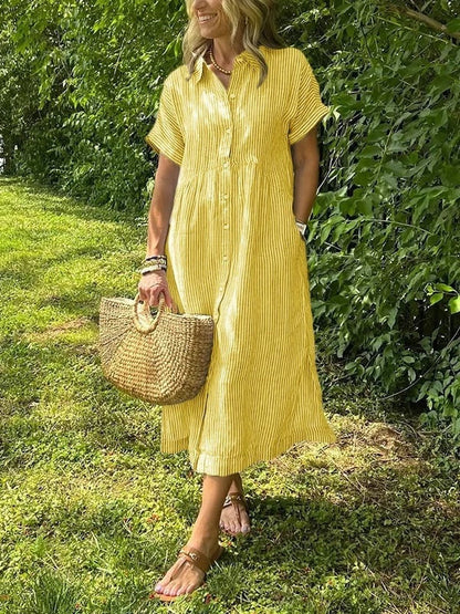 Vestido Camisero Midi a Rayas para Mujer-Midi Dress-Casaluzia