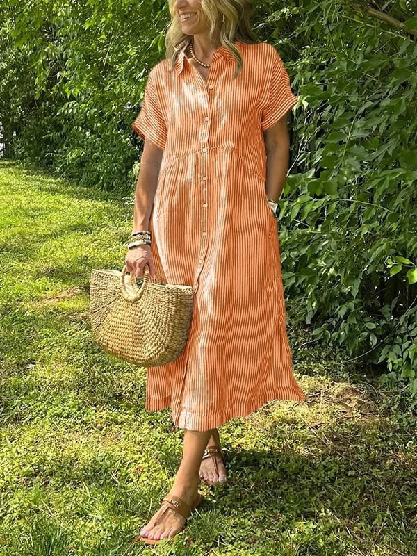 Vestido Camisero Midi a Rayas para Mujer-Midi Dress-Casaluzia