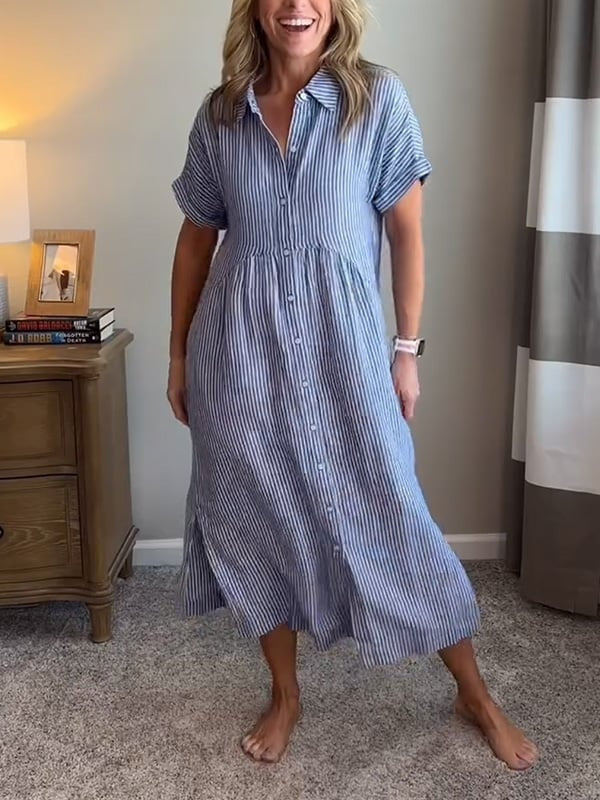 Vestido Camisero Midi a Rayas para Mujer-Midi Dress-Casaluzia
