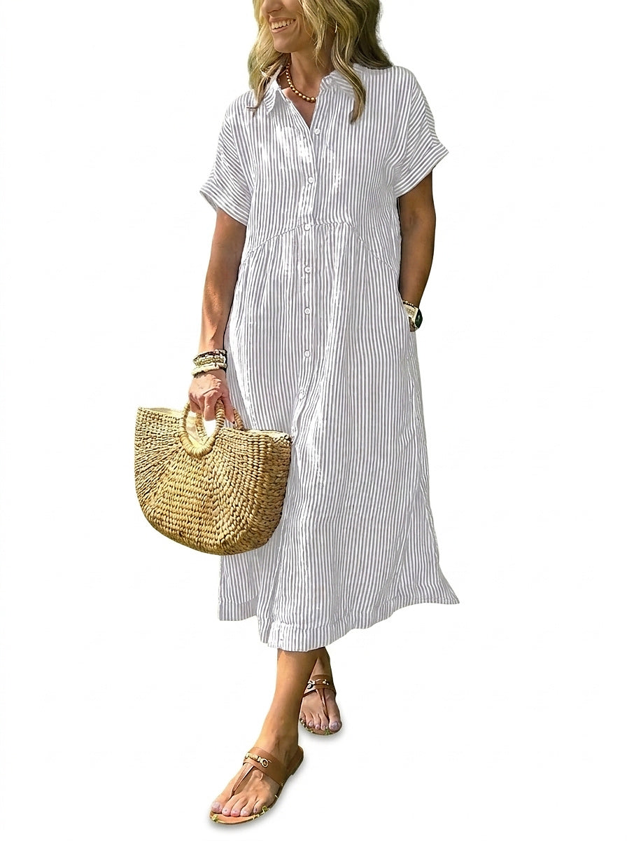 Vestido Camisero Midi a Rayas para Mujer-Midi Dress-Casaluzia
