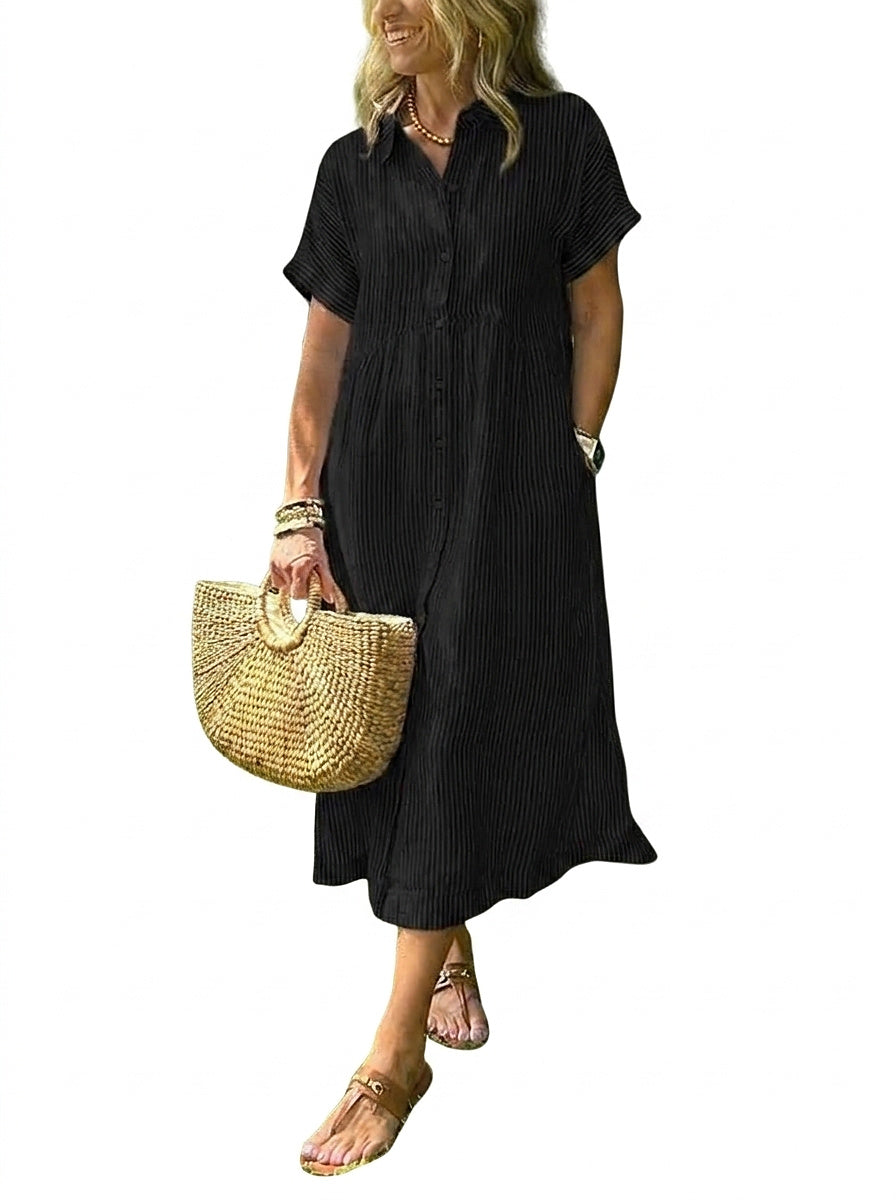Vestido Camisero Midi a Rayas para Mujer-Midi Dress-Casaluzia