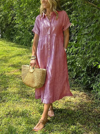 Vestido Camisero Midi a Rayas para Mujer-Midi Dress-Casaluzia