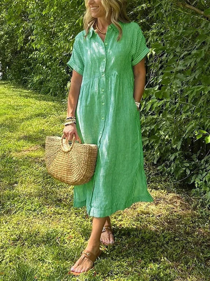 Vestido Camisero Midi a Rayas para Mujer-Midi Dress-Casaluzia