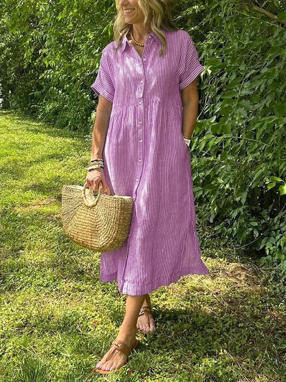 Vestido Camisero Midi a Rayas para Mujer-Midi Dress-Casaluzia