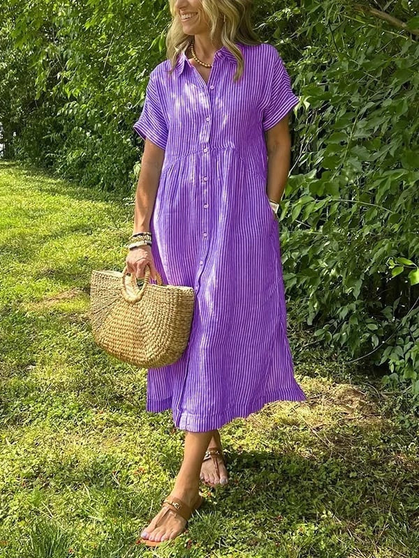 Vestido Camisero Midi a Rayas para Mujer-Midi Dress-Casaluzia