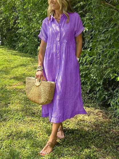 Vestido Camisero Midi a Rayas para Mujer-Midi Dress-Casaluzia