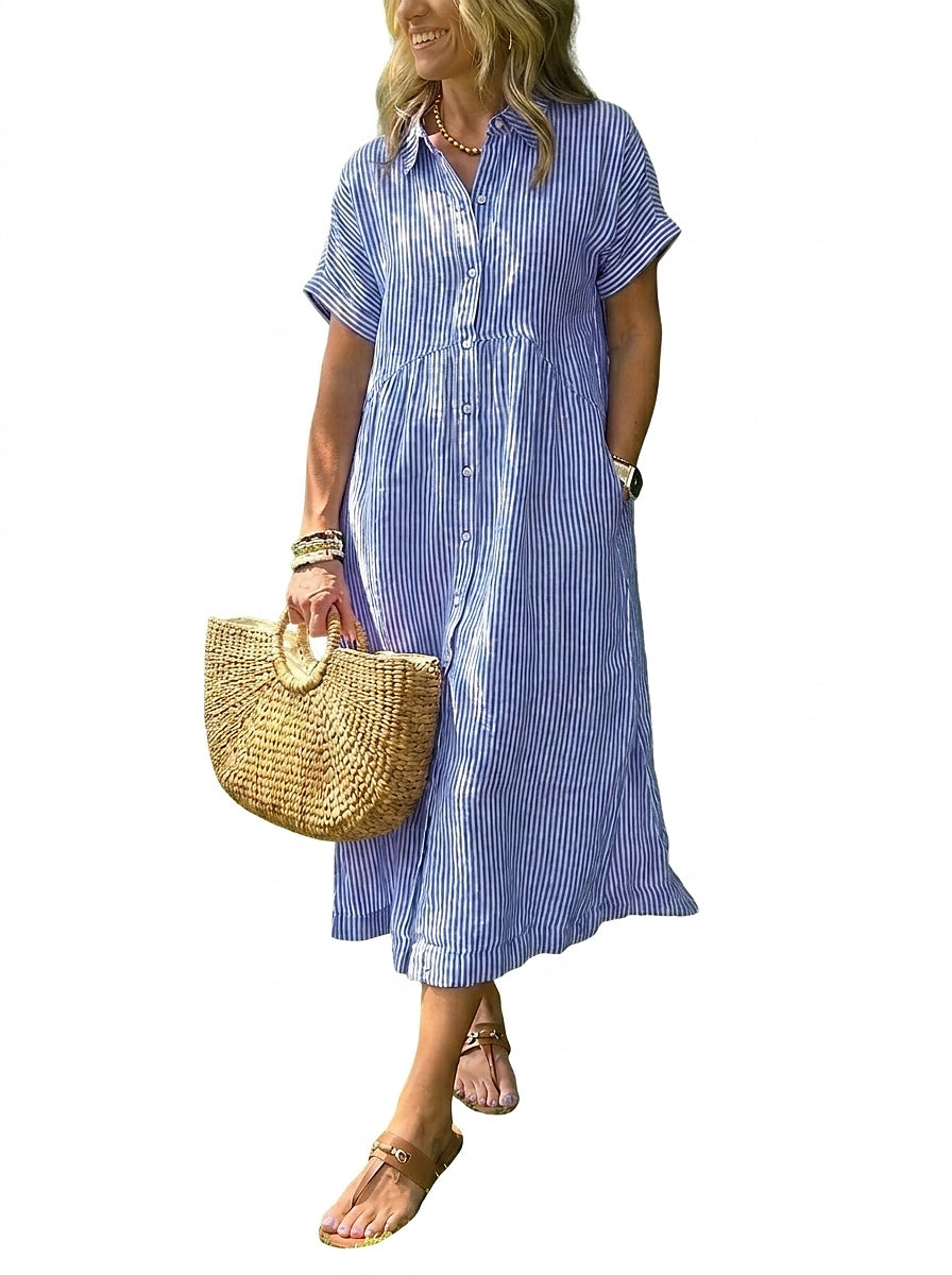 Vestido Camisero Midi a Rayas para Mujer-Midi Dress-Casaluzia