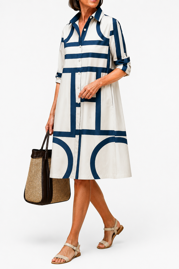 Vestido camisero midi con estampado geométrico para mujer-Midi Dress-Casaluzia