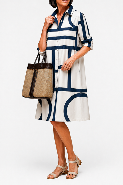 Vestido camisero midi con estampado geométrico para mujer-Midi Dress-Casaluzia