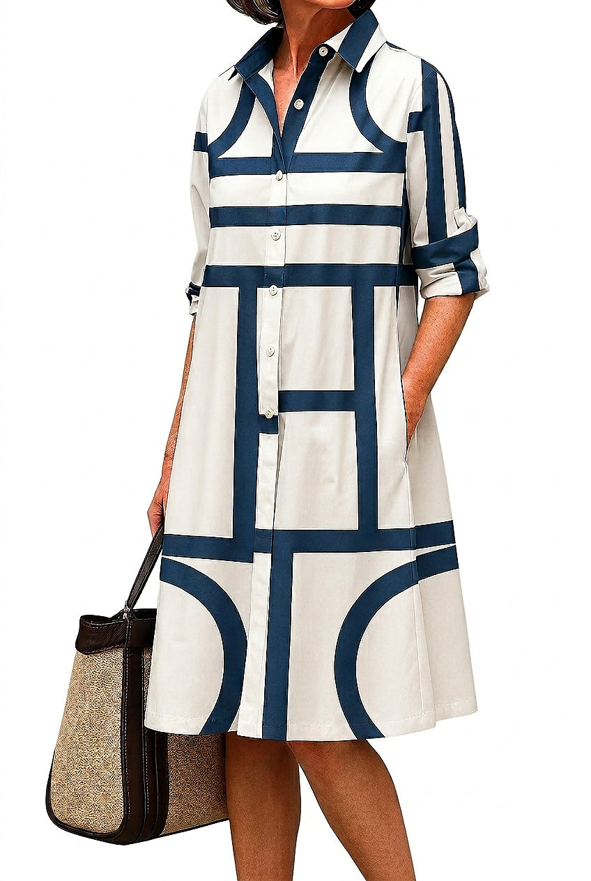 Vestido camisero midi con estampado geométrico para mujer-Midi Dress-Casaluzia