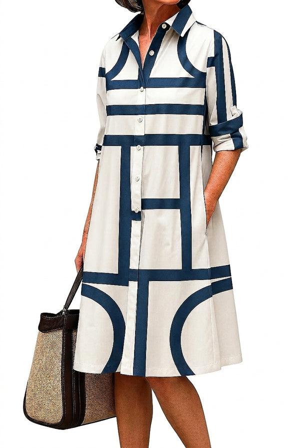 Vestido camisero midi con estampado geométrico para mujer-Midi Dress-Casaluzia