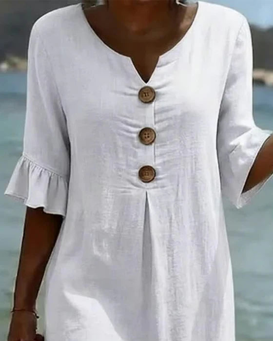 Vestido camisero midi para mujer con botones-Midi Dress-Casaluzia