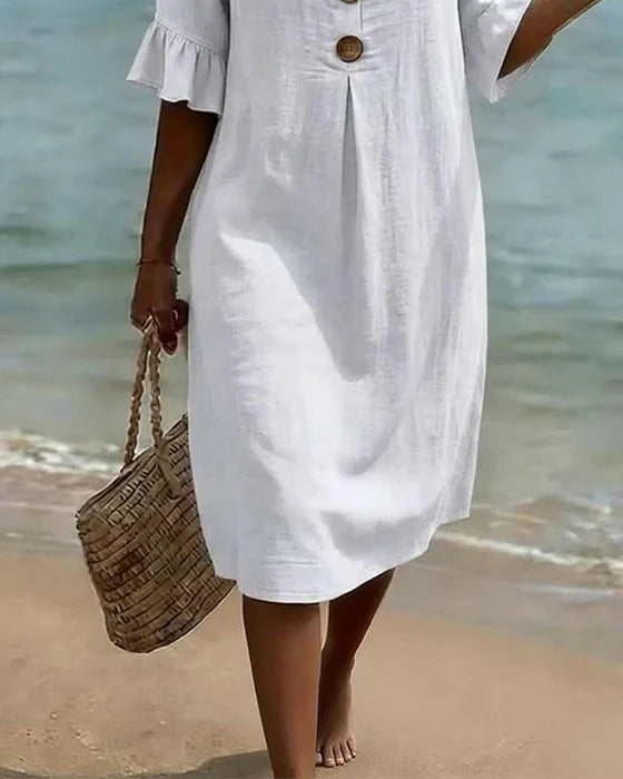Vestido camisero midi para mujer con botones-Midi Dress-Casaluzia