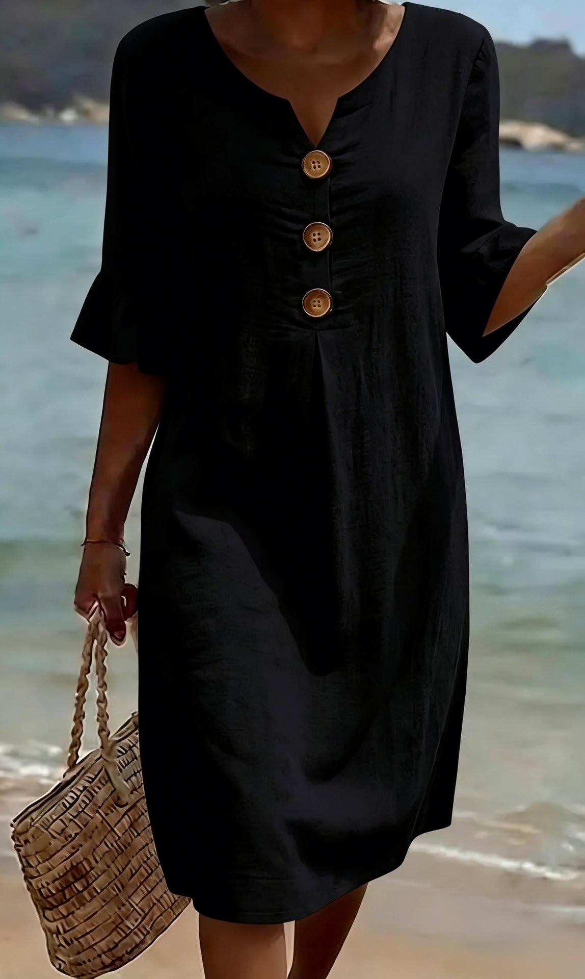 Vestido camisero midi para mujer con botones-Midi Dress-Casaluzia