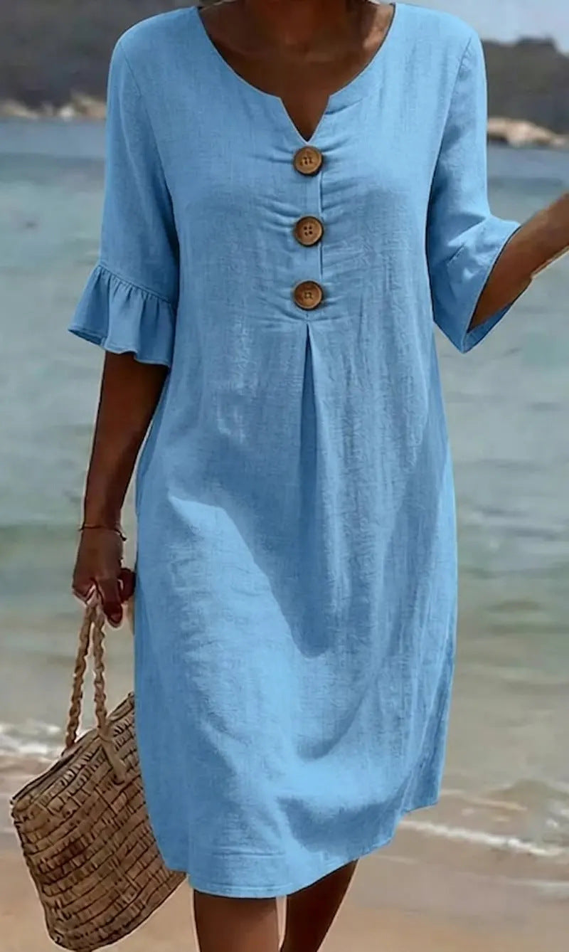 Vestido camisero midi para mujer con botones-Midi Dress-Casaluzia