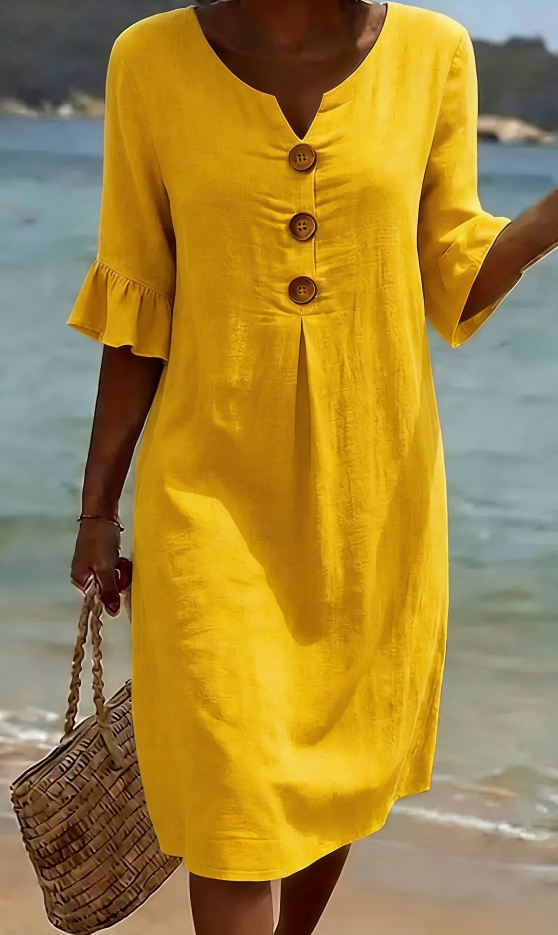 Vestido camisero midi para mujer con botones-Midi Dress-Casaluzia