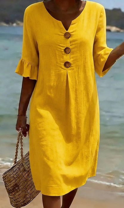 Vestido camisero midi para mujer con botones-Midi Dress-Casaluzia