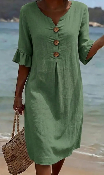 Vestido camisero midi para mujer con botones-Midi Dress-Casaluzia