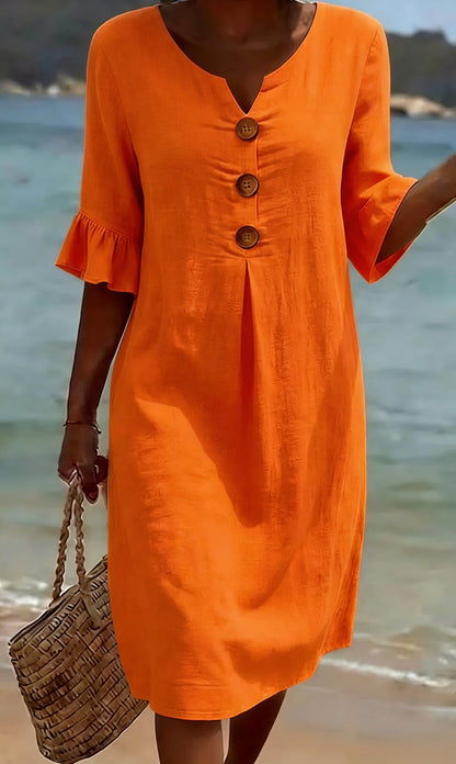 Vestido camisero midi para mujer con botones-Midi Dress-Casaluzia