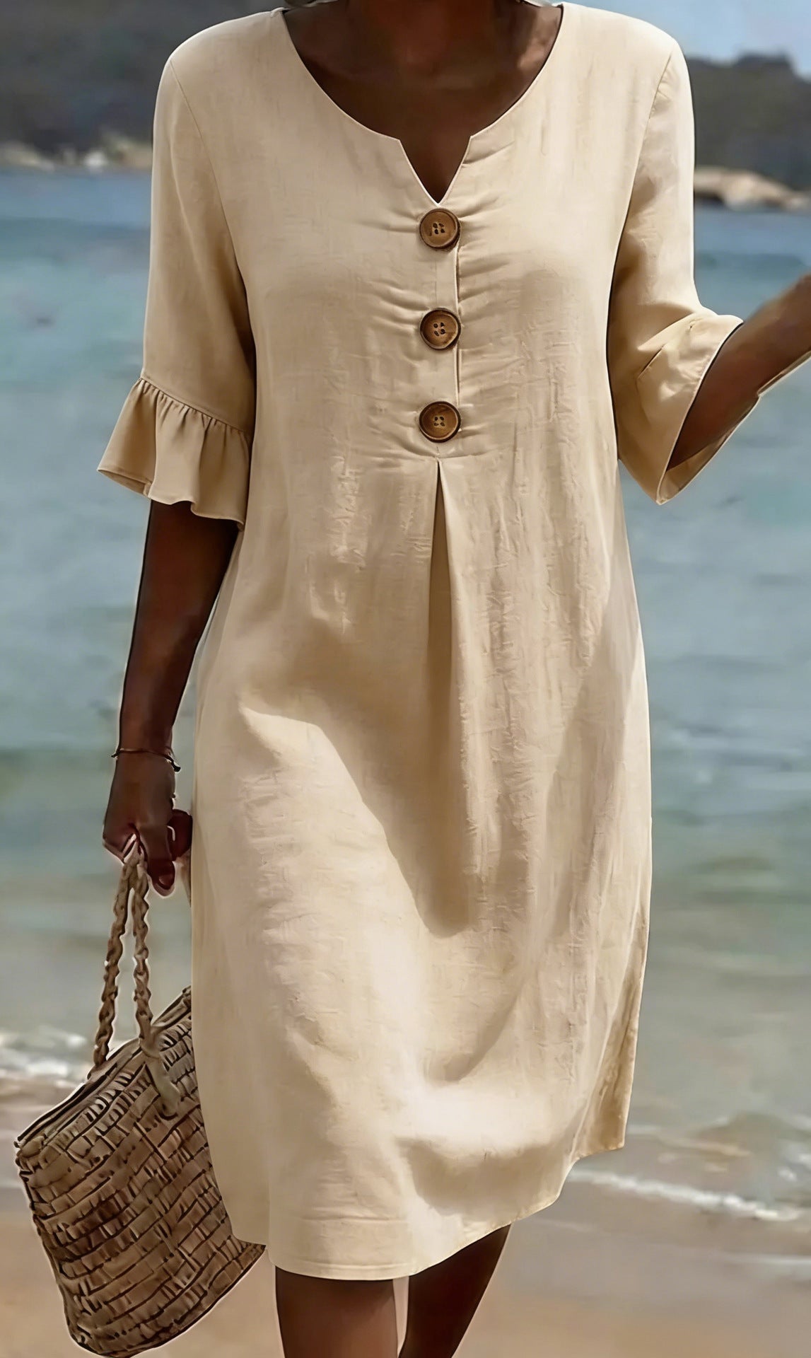 Vestido camisero midi para mujer con botones-Midi Dress-Casaluzia