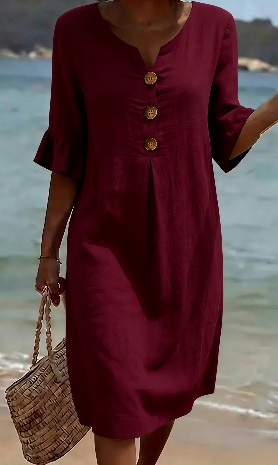 Vestido camisero midi para mujer con botones-Midi Dress-Casaluzia