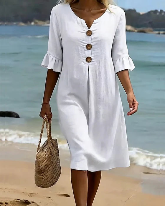 Vestido camisero midi para mujer con botones-Midi Dress-Casaluzia