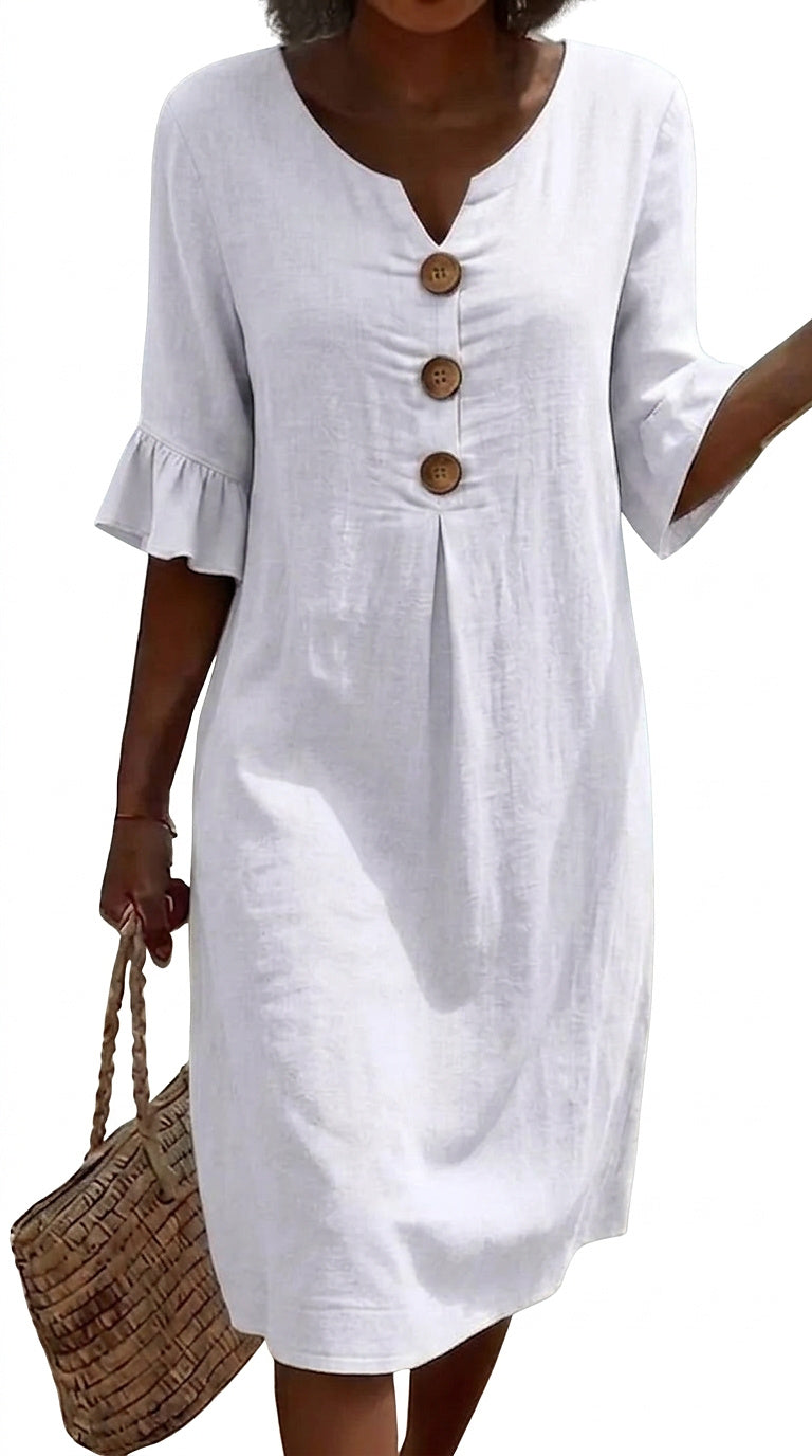 Vestido camisero midi para mujer con botones-Midi Dress-Casaluzia