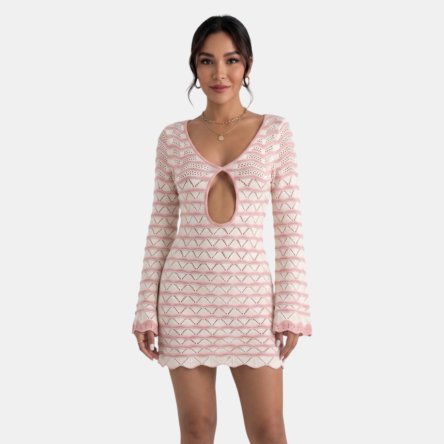 Vestido corto de punto para mujer con detalle de abertura-Mini Dress-Casaluzia