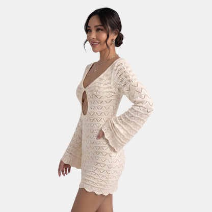 Vestido corto de punto para mujer con detalle de abertura-Mini Dress-Casaluzia