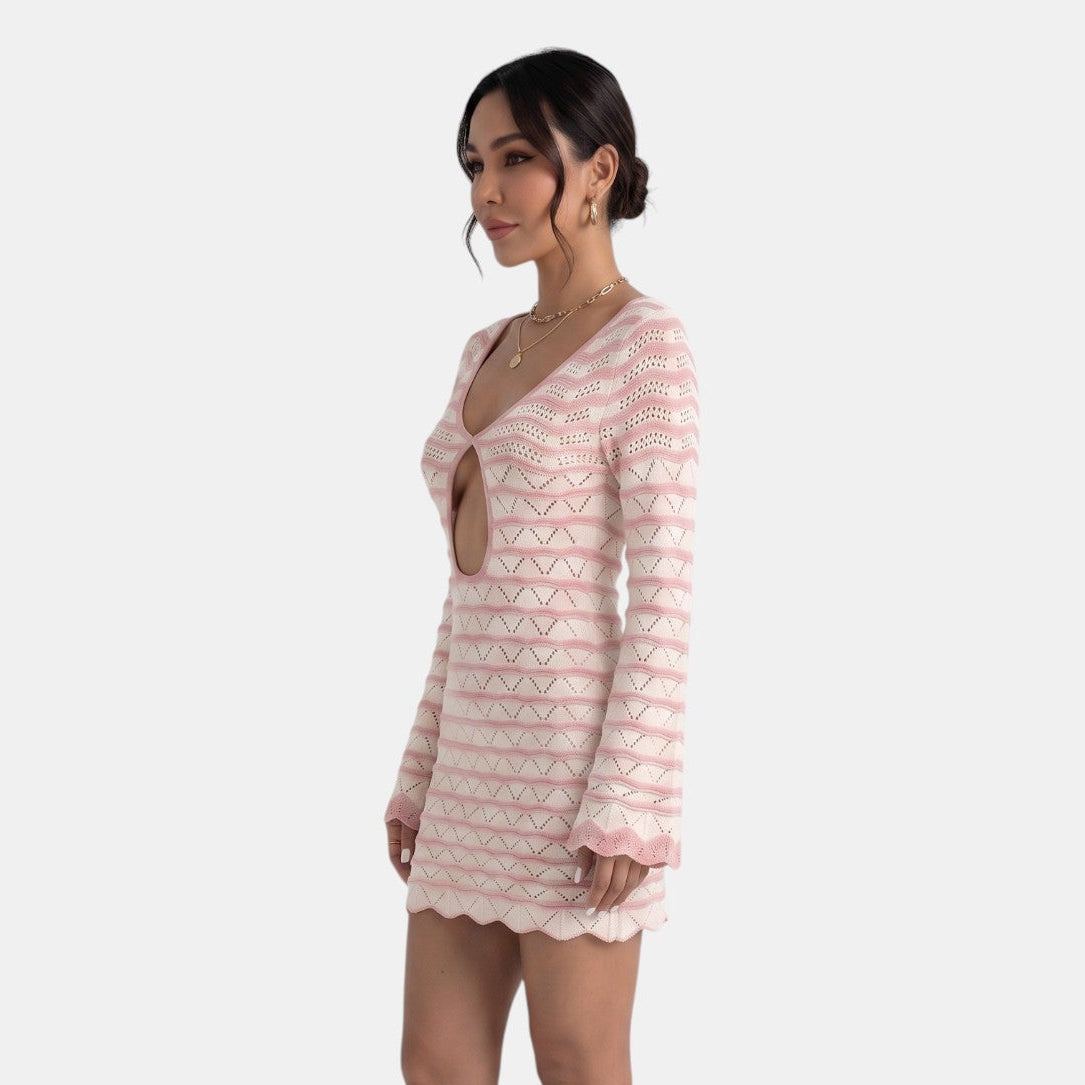 Vestido corto de punto para mujer con detalle de abertura-Mini Dress-Casaluzia