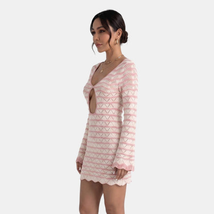 Vestido corto de punto para mujer con detalle de abertura-Mini Dress-Casaluzia