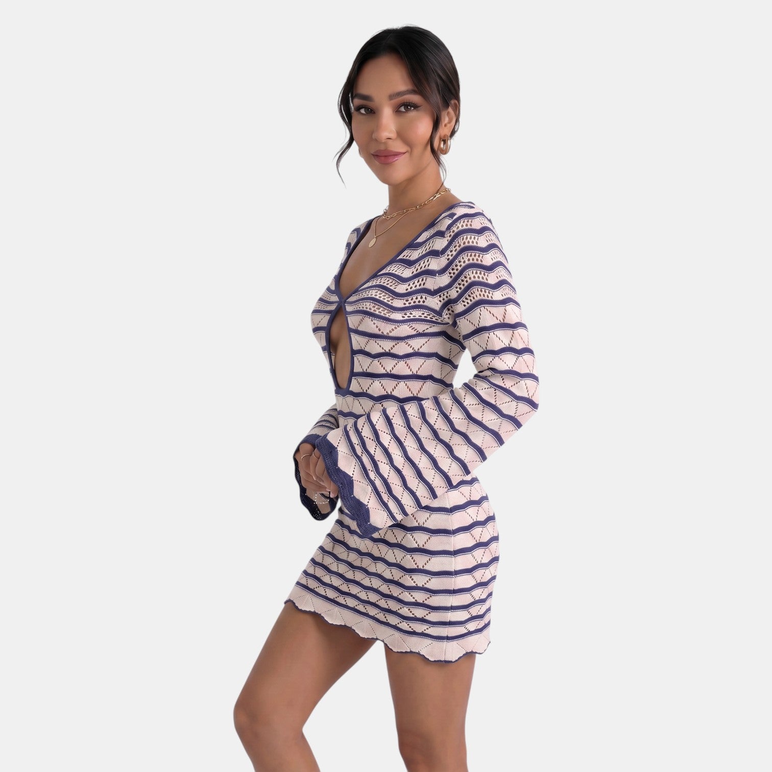 Vestido corto de punto para mujer con detalle de abertura-Mini Dress-Casaluzia