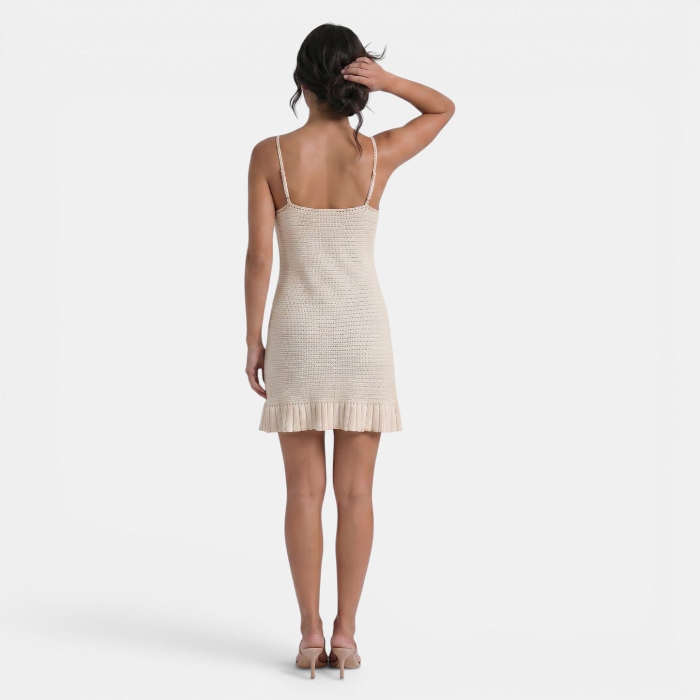 Vestido corto de punto para mujer con dobladillo con volantes-Mini Dress-Casaluzia