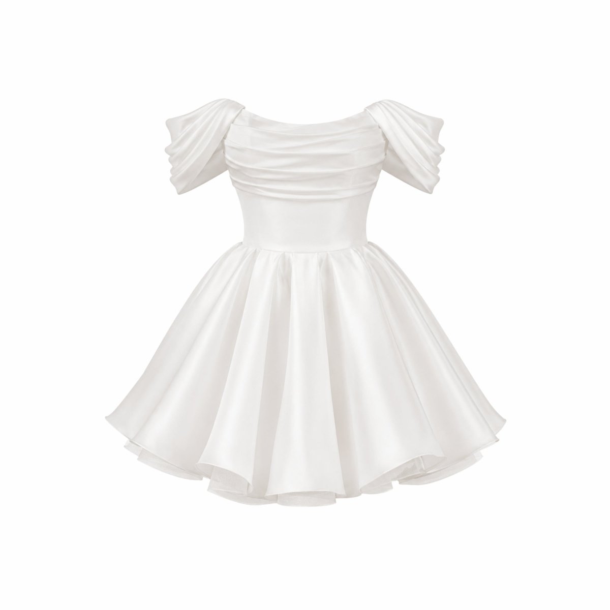 Vestido corto de satén con hombros descubiertos para mujer-Mini Dress-Casaluzia