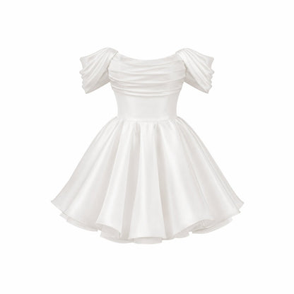 Vestido corto de satén con hombros descubiertos para mujer-Mini Dress-Casaluzia