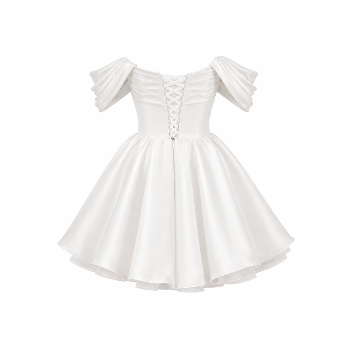 Vestido corto de satén con hombros descubiertos para mujer-Mini Dress-Casaluzia
