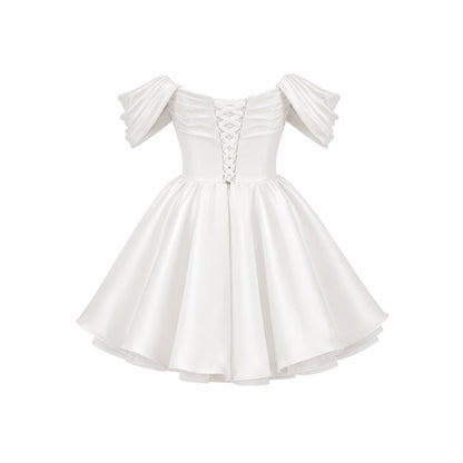 Vestido corto de satén con hombros descubiertos para mujer-Mini Dress-Casaluzia