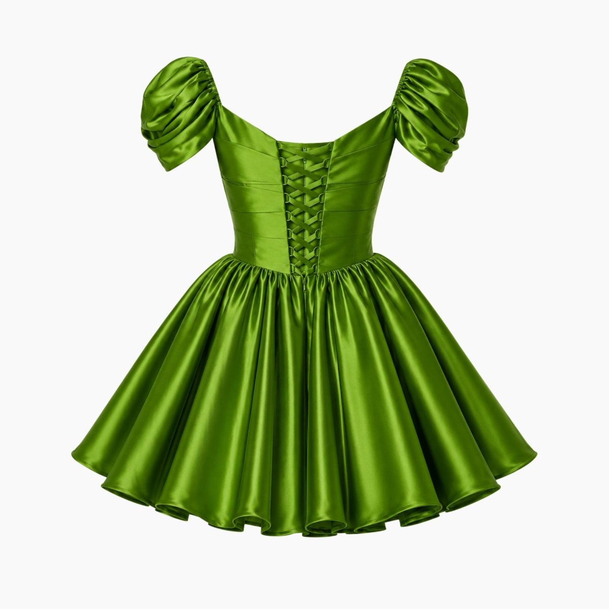 Vestido corto de satén con hombros descubiertos para mujer-Mini Dress-Casaluzia