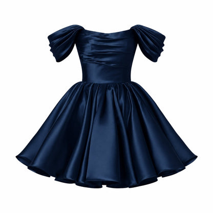 Vestido corto de satén con hombros descubiertos para mujer-Mini Dress-Casaluzia