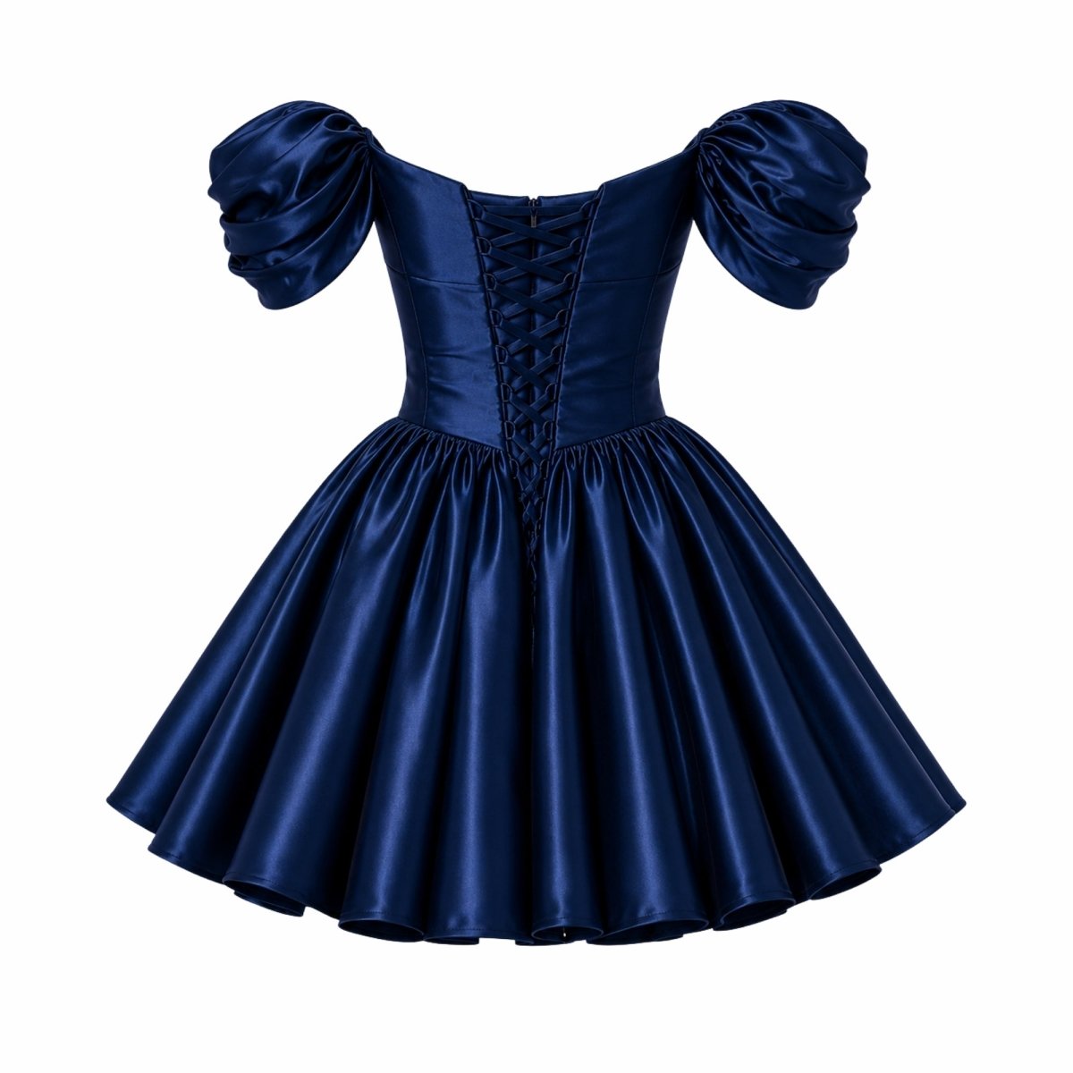 Vestido corto de satén con hombros descubiertos para mujer-Mini Dress-Casaluzia