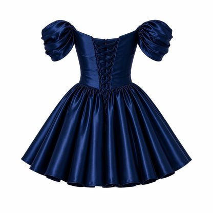 Vestido corto de satén con hombros descubiertos para mujer-Mini Dress-Casaluzia