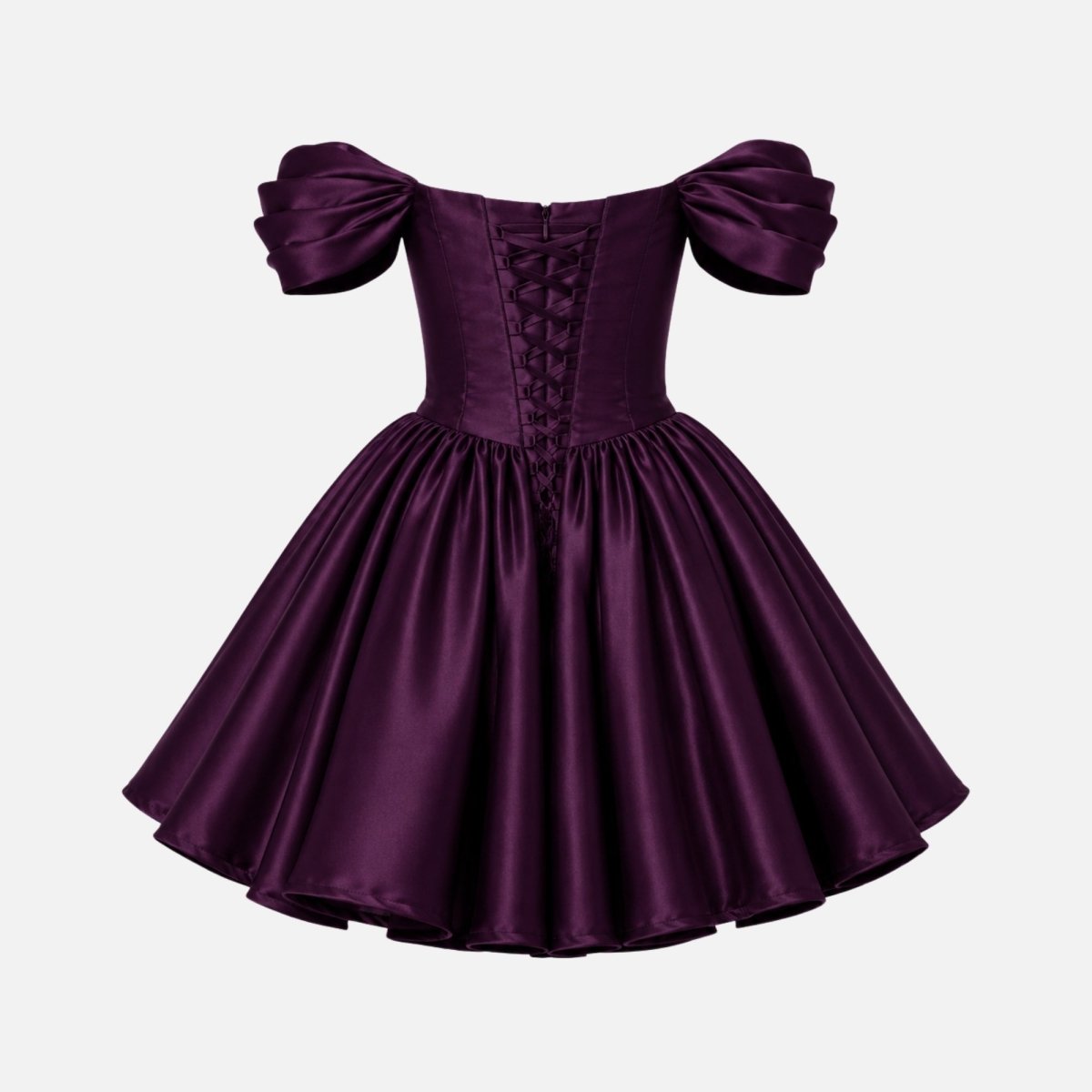 Vestido corto de satén con hombros descubiertos para mujer-Mini Dress-Casaluzia