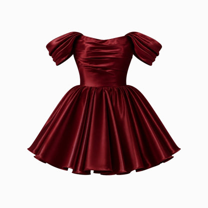 Vestido corto de satén con hombros descubiertos para mujer-Mini Dress-Casaluzia