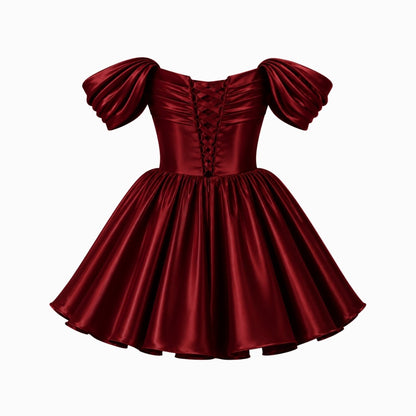 Vestido corto de satén con hombros descubiertos para mujer-Mini Dress-Casaluzia