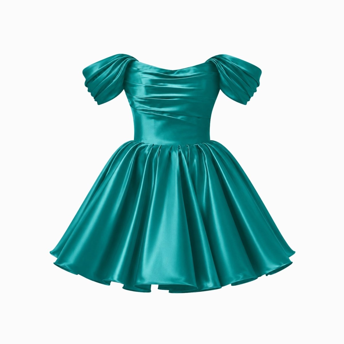 Vestido corto de satén con hombros descubiertos para mujer-Mini Dress-Casaluzia