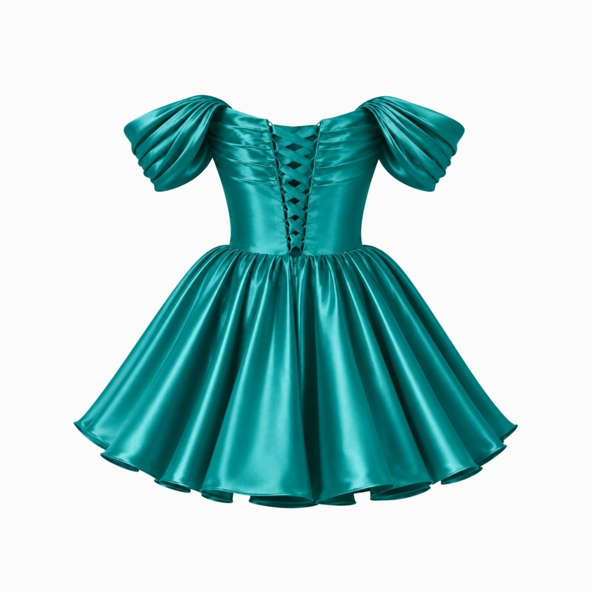 Vestido corto de satén con hombros descubiertos para mujer-Mini Dress-Casaluzia